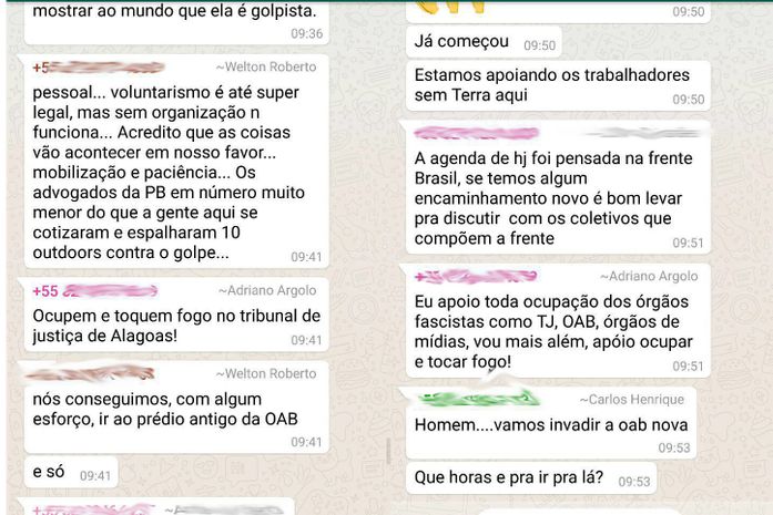 Trecho de conversa de grupo Juristas em Defesa da Democracia
