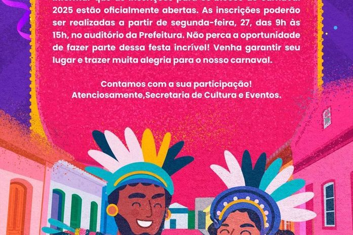 Prefeitura de Porto Calvo abre inscrições para blocos carnavalescos