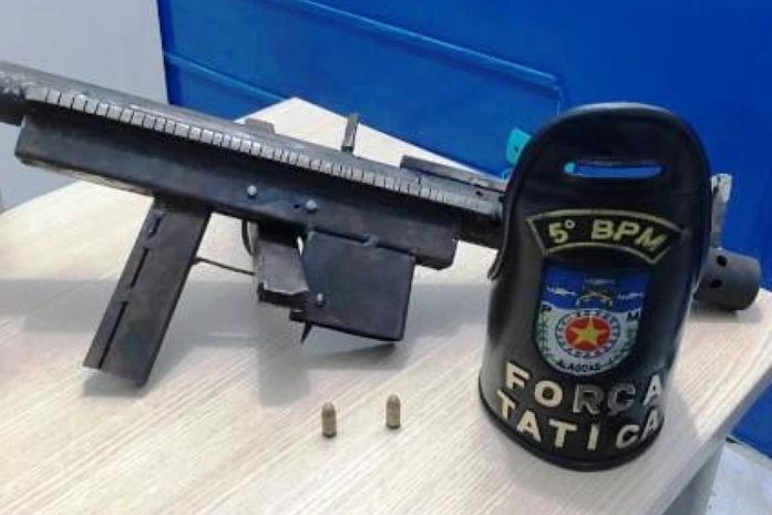 Submetralhadora artesanal apreendida pela Força Tática do 5º BPM