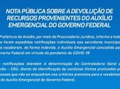 Prefeitura de Anadia emite nota referente ao pagamento do auxílio emergencial a servidores públicos