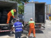 Recolhimento de pneus faz parte das ações de combate à dengue.