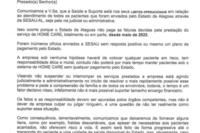 Sem pagamento desde maio de 2022, empresa que presta serviço de Home Care à Sesau pede socorro