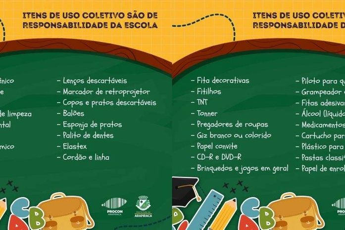 Procon Arapiraca divulga lista de itens que não podem ser exigidos pelas escolas