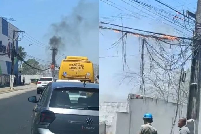 Poste pega fogo e deixa trânsito lento no bairro Mangabeiras, em Maceió; Veja vídeo