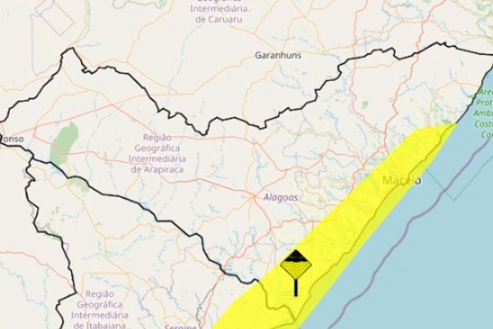 Alerta amarelo: Inmet emite aviso de acumulado de chuvas para 21 municípios alagoanos