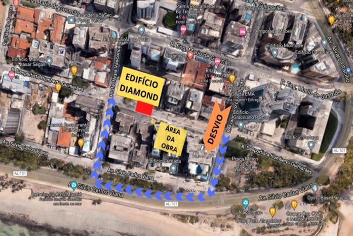 Duas ruas do bairro da Ponta Verde, em Maceió, serão interditadas para obras da BRK a partir desta quarta (26)