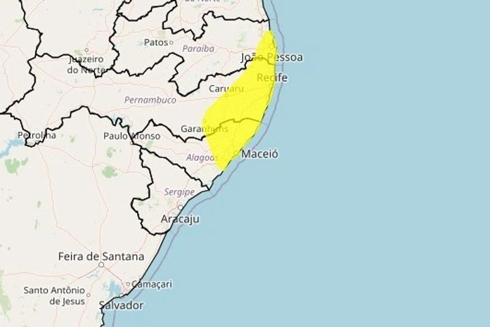 Inmet emite novo alerta amarelo para acumulado de chuvas em Maceió e mais 48 municípios de AL