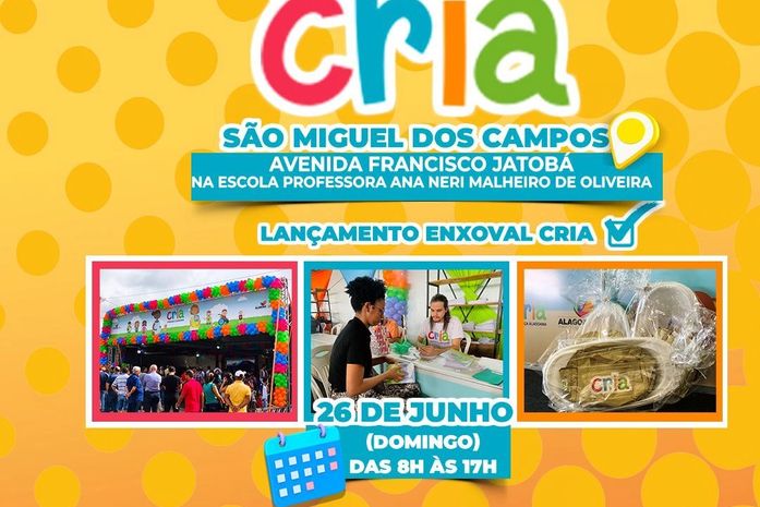 Arena CRIA estará domingo, 26, em São Miguel dos Campos, ofertando diversos serviços