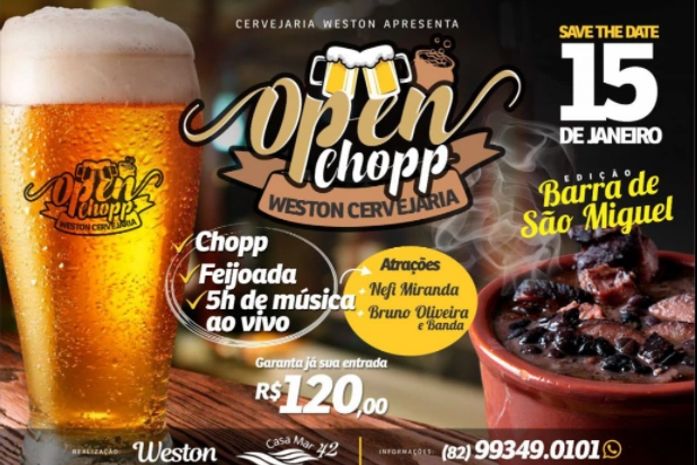 Evento "Open Chopp da Weston Cervejaria" proporciona degustação de cerveja artesanal na Barra de São Miguel
