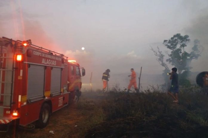 Bombeiros são acionados para conter incêndio em vegetação de Santana do Mundaú