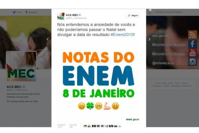 Notas do Enem serão divulgadas no dia 8 de janeiro