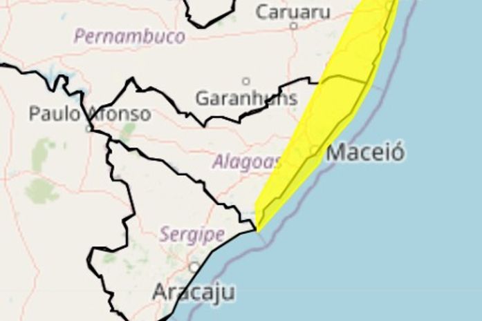 Inmet emite alerta amarelo de chuvas intensas para Maceió e 36 cidades de AL
