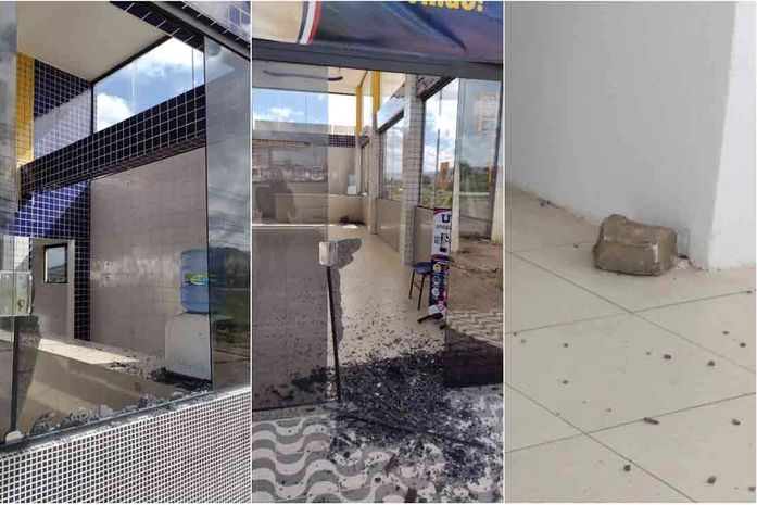 Em ato de vandalismo, grupo quebra vidros de universidade particular com paralelepípedos 