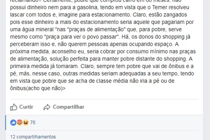 Publicação do Professor no facebook