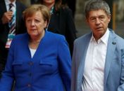 Angela Merkel e Joachim Sauer na cúpula do G7 na Itália neste ano, em uma de suas raras aparições públicas