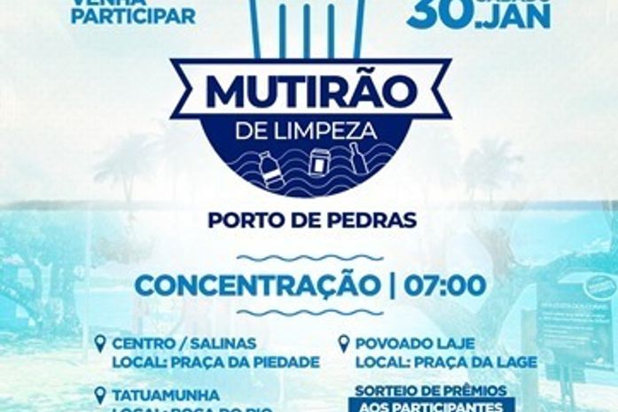 Porto de Pedras faz mutirão de limpeza das praias