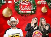 Cartaz da festa destacando as atrações musicais: Arreio de Ouro e  banda Garota Sertaneja.