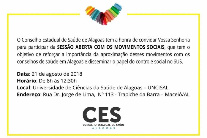 Conselho Estadual da Saúde, em Alagoas, realiza Sessão Aberta com os Movimentos Sociais. Participe!