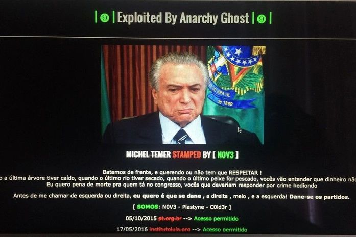 Site pessoal do presidente Michel Temer é hackeado
