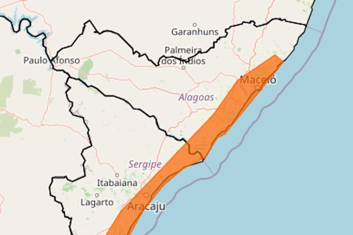 Alerta laranja para chuvas intensas coloca Maceió e mais 23 cidades de Alagoas em atenção