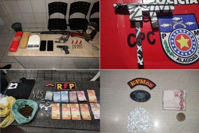 PM registra apreensões de armas de fogo e drogas na parte alta de Maceió