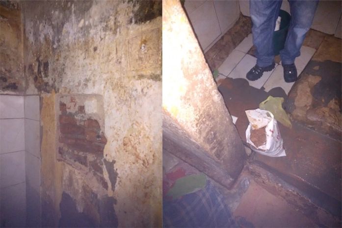 Foram encontrados pelos policiais o buraco e sacos de areia.