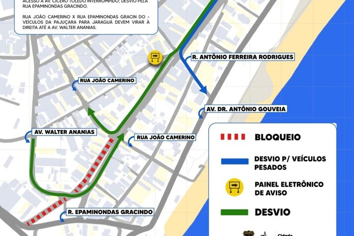 Trânsito é alterado nos bairros Pajuçara e Jaraguá nesta quinta-feira (14) devido a obras; veja horários e pontos de bloqueio