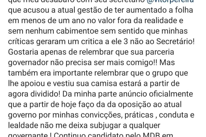 Na sua despedida do governo, Kelmann Vieira apela para a baixaria