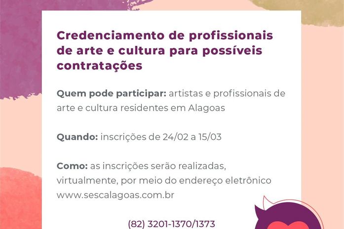 Sesc lança chamada pública para credenciamento de profissionais de arte e cultura