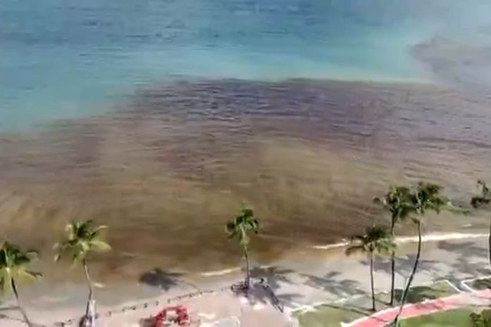 Mancha escura apareceu no mar da Praia da Ponta Verde, nesta terça-feira (30).