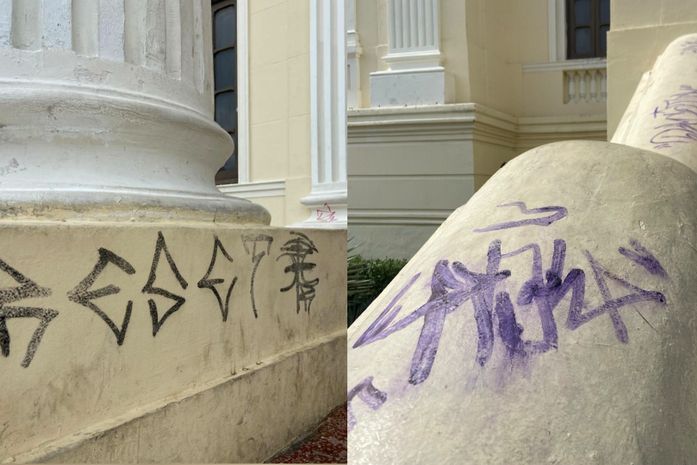 Câmeras de segurança registram ato de vandalismo contra o prédio da Associação Comercial de Maceió, no Jaraguá