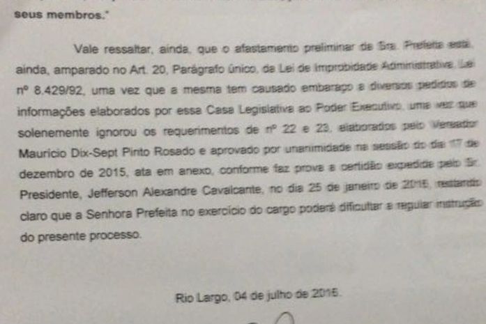 Pedido de impeachment da prefeita Maria Eliza Alves da Silva
