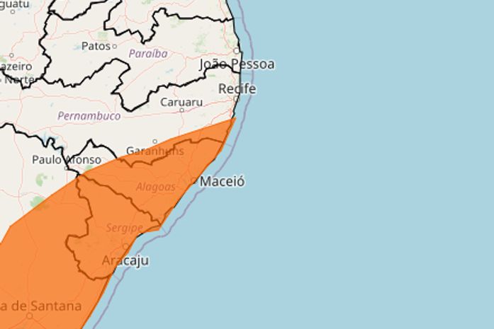 Inmet divulga aviso de perigo de chuvas e ventos intensos em várias cidades de Alagoas