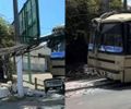 Motorista de ônibus perde controle e colide com poste no Feitosa