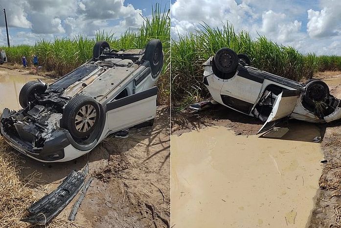 Quatro pessoas da mesma família ficam feridas após carro cair de viaduto na AL-101 Sul