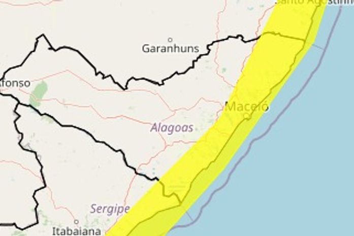 Inmet renova alerta amarelo para chuvas em 34 municípios de Alagoas até terça-feira
