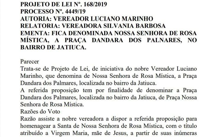 Praça Dandara dos Palmares, em Cruz das Almas,agora tem nome de santa.Projeto racista é da Câmara Municipal de Maceió.