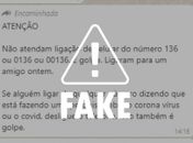 É falso que ligações do 136 são golpe; esse é o Disque Saúde do Governo Federal