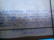 Bilhete escrito por Carrasco