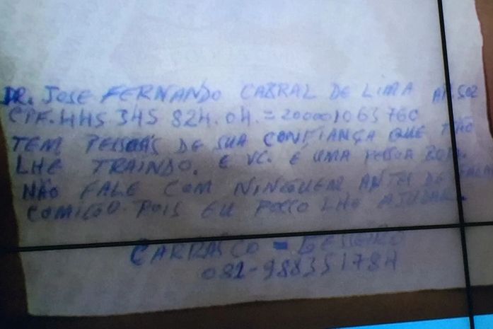 Bilhete escrito por Carrasco