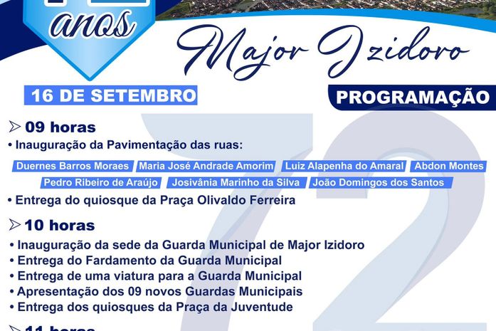 Major Izidoro festeja 72 anos de emancipação e prefeito faz entrega de obras a população