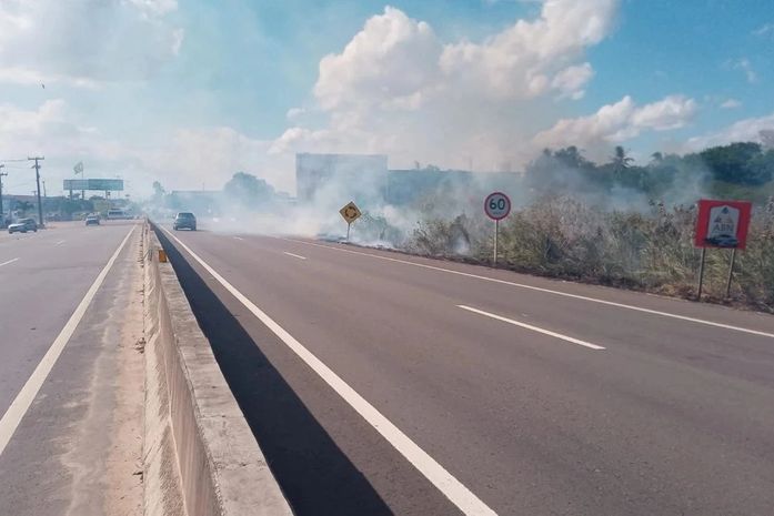 Incêndio em vegetação na AL-220 dificulta visibilidade de motoristas em Arapiraca