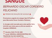 Família pede doações urgentes de sangue para criança que passará por cirurgia