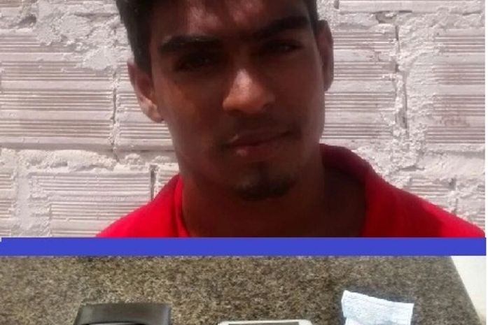 Werisson Rafael da Silva Barcelos, de 21 anos e drogas apreendidas com ele
