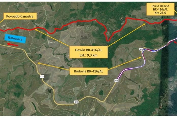Rodovia BR-416, em Alagoas, será interditada para continuidade de obras a partir de terça-feira