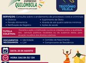
Na sexta-feira, 25, com o apoio do prefeito, Peu Pereira, o Expresso Quilombola estará em Abobreiras, quilombo de Teotonio Vilela
