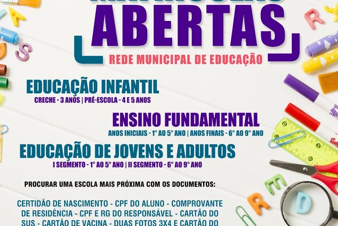 Estão abertas as matrículas para a rede municipal de educação de Delmiro Gouveia