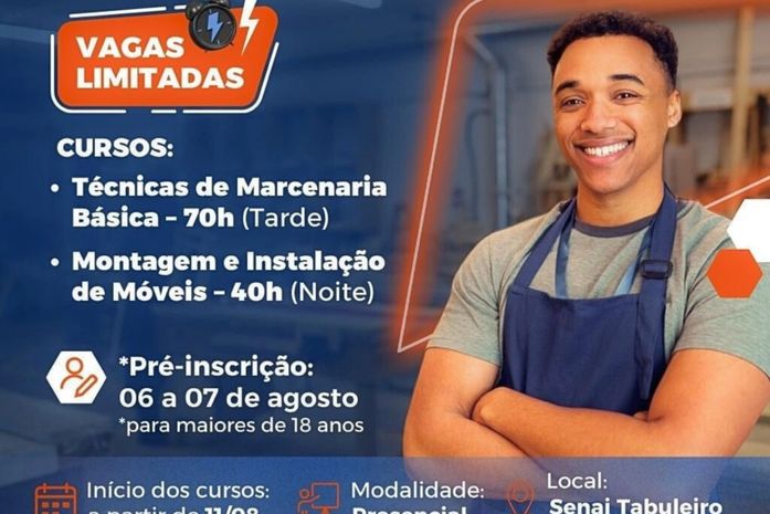 Abertas as inscrições para curso gratuito de Marcenaria no SENAI Tabuleiro