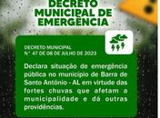 Prefeitura da Barra de Santo Antônio decreta estado de emergência após intensas chuvas causarem estragos no município