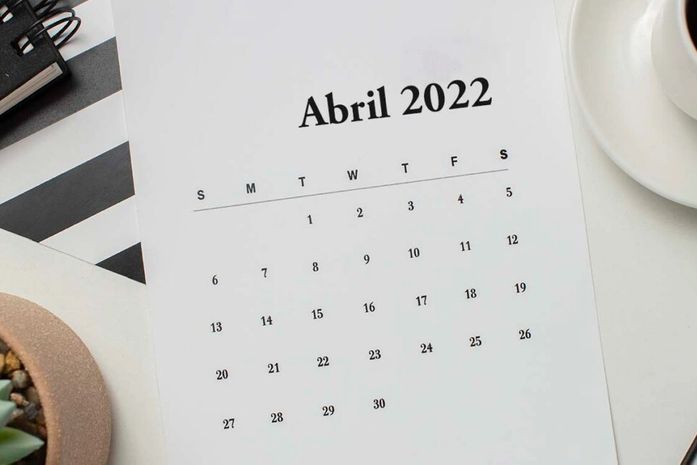 Calendário de abril de 2022